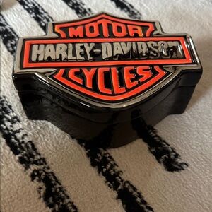 NIB Vintage Harley-Davidson Black and Orange Ceramic Box